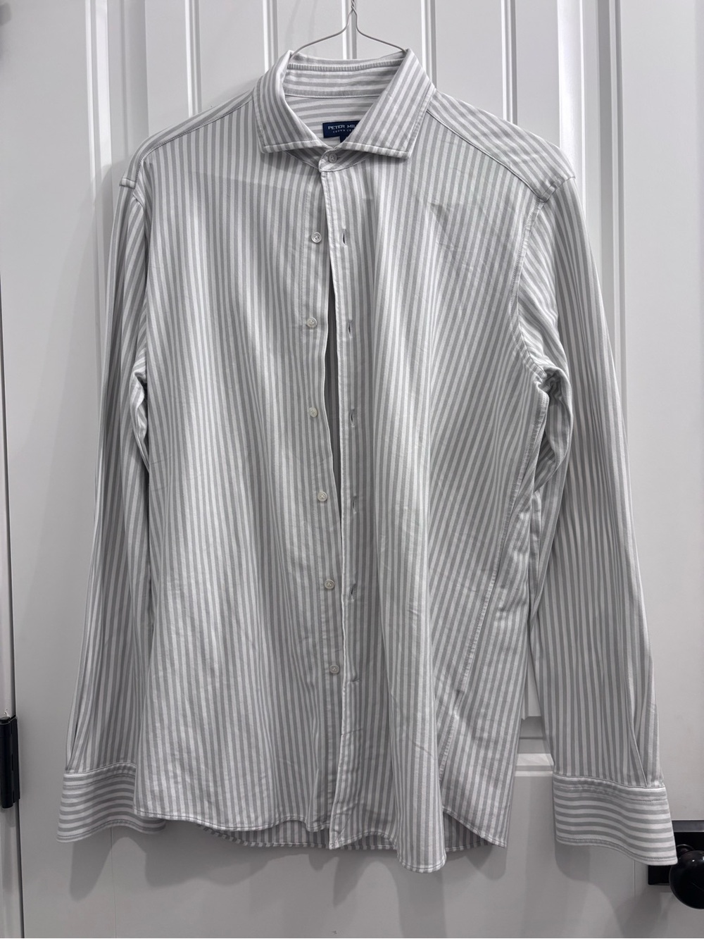 Peter Millar Light Gray and White Striped Dress Shirt